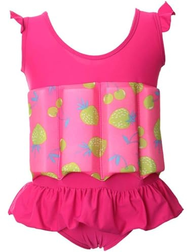 Cndiyald Traje de baño Flotante Suave de Fresa para niñas, flotadores de Seguridad extraíbles, Traje de baño de una Pieza para Entrenamiento en la Piscina, 2XL