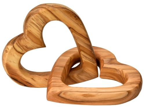 Kassis Geschenkartikel Personalisierte Olivenholz-Herzen für Brautpaar, zum Valentinstag, Jubiläum, Hochzeitstag, Geburtstag - verbundene Holz-Herzen - Hochzeitsgeschenk - (6 cm)