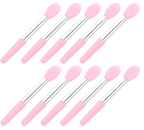 COHEALI 10 Pinceles de Silicona para Labios y Sombra, Juego de Brochas Maquillaje Profesional 10 Piezas Rosa Mango Plateado, Aplicadores Precisos para Labios y Mascarilla, Portátil