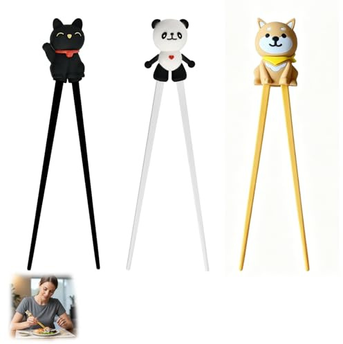 Chopsticks for Beginners, Chop Sticks, 3 Pcs Chopsticks Set with Cute Animal Designs, Chop Sticks for Beginners as Everyday Homes Restaurants and Work Meal Cafeterias