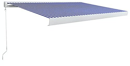 Manuelle Kassetten-Markise 450x300 cm Blau und Weiß mit Handkurbel, einziehbare Markise aus Aluminiumrahmen und Polyestergewebe mit PU-Beschichtung, schmutz- und wasserabweisend,