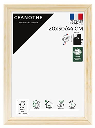 Ceanothe Cadre Photo 20x30 cm Bois Brut Naturel FSC Convient au A4 et de la Collection Classique Circée Authentic Verre Acrylique Incassable Recyclé – Fabriqué en France