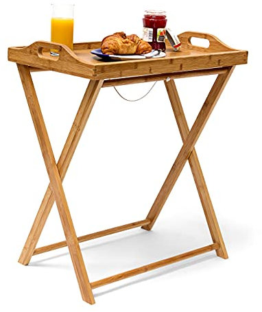 Relaxdays Tabletttisch, Bambus, HxBxT: 63,5 x 55 x 35 cm, klappbarer Beistelltisch mit Tablett, für Frühstück, natur