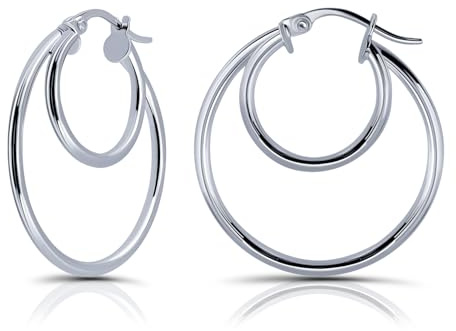 Hoops & Loops Sterling Silver Double Circle Round Polished Hoop Earrings, 25mm