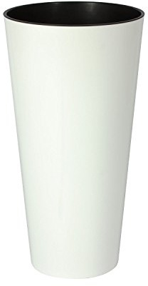 Hohe Blumenvase Blumentopf inkl. Einsatz glänzende Oberfläche Shine D250 weiss TUBUS Serie Kunststoff