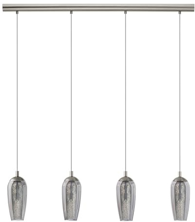 EGLO LED Pendelleuchte Farsala, 4 flammige Hängelampe, Hängeleuchte aus Metall, Rauchglas, Granille-Kristalle, Esstischlampe in Nickel-Matt, Schwarz-Transparent, Wohnzimmerlampe hängend, G9 Fassung
