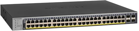 NETGEAR Commutateur intelligent Gigabit Ethernet PoE 52 ports (GS752TP) – Gestion du cloud Insight en option, 48 x PoE+ @ 380 W, 4 x SFP 1G, pour ordinateur de bureau ou rack, et protection à vie