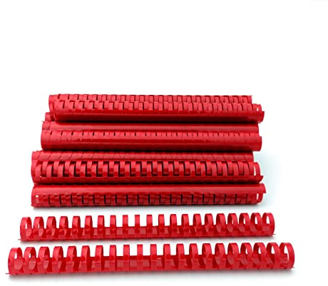 Alevar Dorsi in Plastica a Spirale per Rilegatura, 21 Anelli Diametro 25 mm, Formato A4, Capacità da 181 a 200 Fogli, Colore Rosso, Confezione da 50 Pezzi