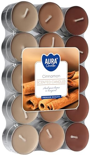 DUFTKERZEN 30ER PACK TEELICHTER, Duft:Zimt,Weihnachtsduft, 4 Stunden Brenndauer, kleine Kerzen mit einem Durchmesser von Ø3,9 cm und 1,5 cm hoch