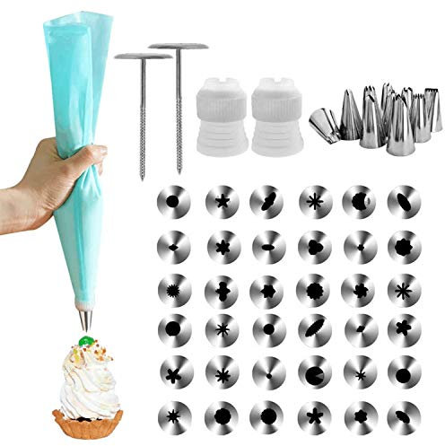 INHEMI Cake Decorating Supplies, Professional Cupcake Baking Supplies Kit Include 36 Nozzles, 2 Flower Nails,2 Mouth Adapters,1 Piping Bags