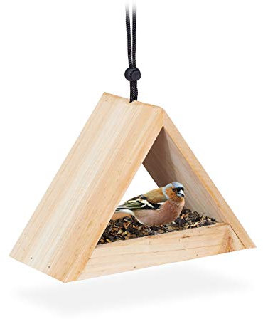 Relaxdays Vogelhaus zum Aufhängen, unbehandelt, Futterhaus für Wildvögel, Garten & Balkon, Holz, HBT 16x23,5x12cm, natur