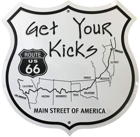 Route 66 METAL WALL SIGN KICKS ON SHIELD ROAD SIGN TIN PLAQUE VINTAGE LOUNGE AMERICA USA US ROAD TRIP