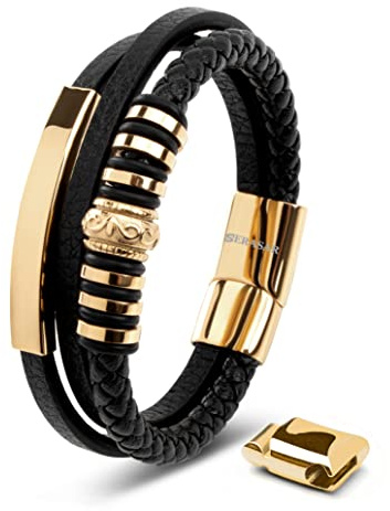 SERASAR Premium Lederarmband für Männer | Magnetverschluss aus Edelstahl in Schwarz, Silber & Gold | Inklusive Schmuckschachtel | Tolle Geschenkidee