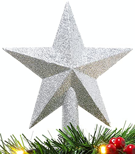 Christmas Concepts® 20cm Glitzer-Baumkronen-Sterndekoration – Weihnachtsbaumspitze (Silber)