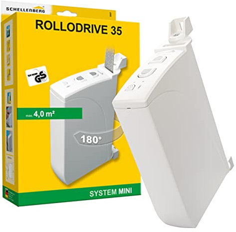 Schellenberg 22637 Elektrischer Gurtwickler Aufputz RolloDrive 35, bis 4 m² Rollladenfläche, für 14 bis 15 mm Gurtbreite, Zugkraft 12 kg, mit Zeitautomatik und Netzteil