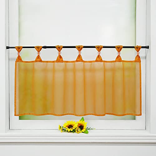 Delien Uni Scheibengardine Voile Bistrogardinen mit Schlaufen Küche Kurzstore Einfarbige Transparente Kurzgardine Cafe Stores Gardine Kurzer Vorhang BxH 90x45cm,Orange