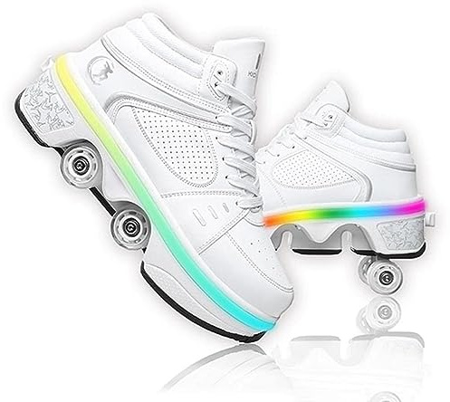 Roller Skate Shoes Rollschuhe Schuhe Mit Rollen Skateboardschuhe,Inline-Skate, verstellbar Damen Schuhe mit Rollen für mädchen (39, White with Light)