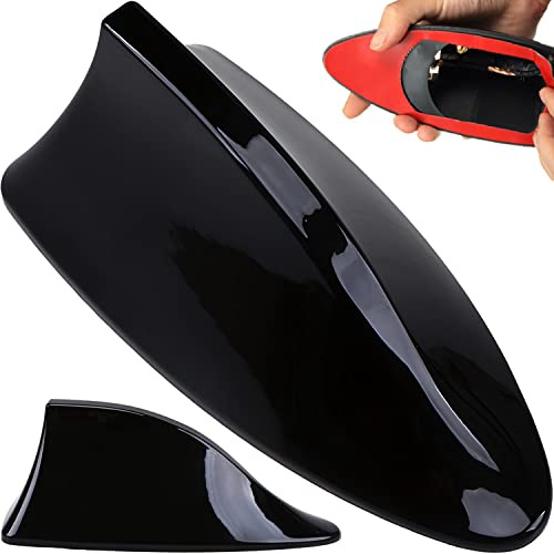 Retoo Haifischflossen-Autoantenne Universal Schwarz FM/AM | Kupferkern, Schraubanschluss, wasserfestes Klebeband, niedriges Profil, für PKW SUV Van LKW, 5 mm Gewinde