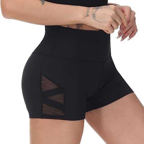 romansong Damen Mesh Leggings Yoga Hose mit Tasche, Nicht durchsichtig, Capri hohe Taille Bauchkontrolle 4-Wege-Stretch