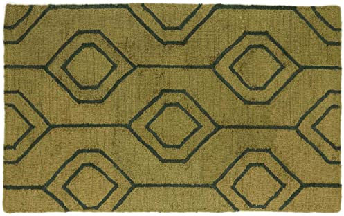 RUG PRINCE Teppich aus Schurwolle 90x150 Grün Durchgemustert Handarbeit Handtuft Modern