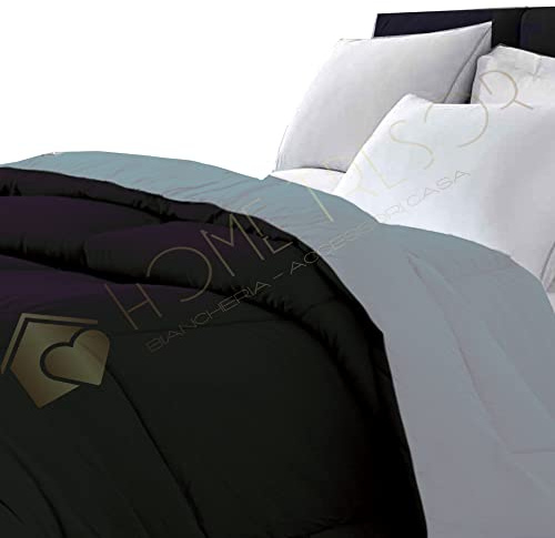 Home Tresor - Piumone Piumino Invernale Caldissimo Imbottitura in Morbida Microfibra Anallergica Soft 300 gr/mq Qualità Premium Reversibile Bicolor (Nero/Grigio, Una Piazza e Mezza cm. 200x200)