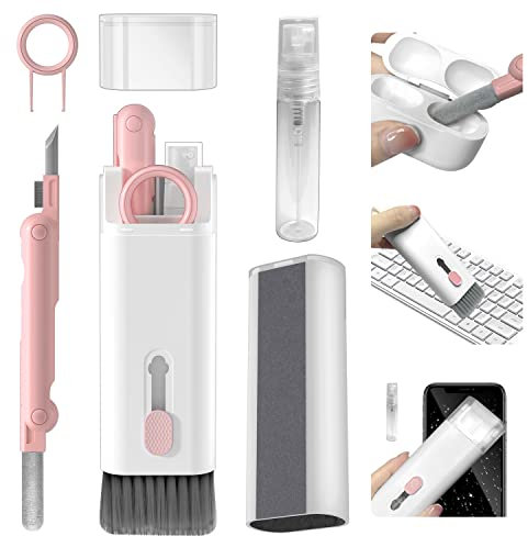 7 in 1 Elektronik-Reinigungsset, Tastatur-Reinigungsset mit Bürste, 3 in 1 Reinigungsstift für Airpods Pro, Multifunktionales Reinigungsset für Kopfhörer, Tastatur, Laptop, Telefon, PC-Monitor (Rosa)