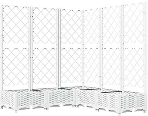 vidaXL Fioriera da giardino con traliccio Ingresso esterno Patio Terrazza Letto rialzato Fioriera Supporto Arrampicata Vaso per piante Bianco 120x120x121,5 cm PP