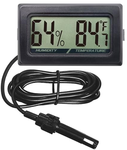 Digitales Thermometer, Hygrometer, Sonde für Reptilien, 2 in 1, Terrarium, Monitor mit sofortiger Ablesung, Mini-Design, für Behälter, Schildkröte, Käfig, Eidechse, Aquarium, Habitat (schwarz)