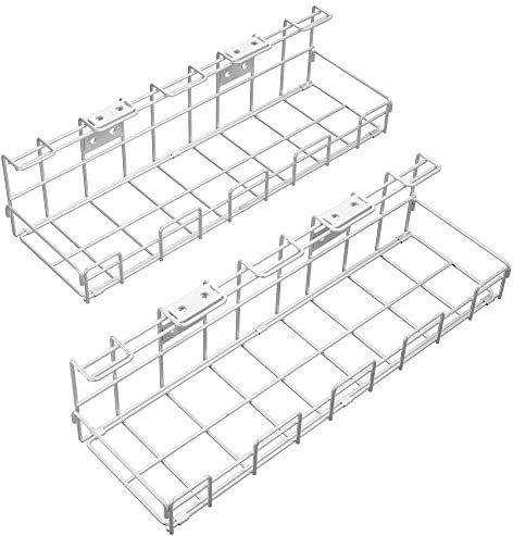 Cable management under desk with individual 4-in-1 desk/wall mounting system – cable holder/tray, white metal (2× set size L, secure screw mounting, for cables/extension leads) KD Essentials
