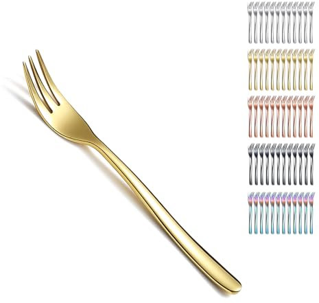 Kyraton Forchette da dessert dorate, 12 pezzi, 15,6 cm, in acciaio inox placcato in oro, set di posate per torte, forchette da tè, forchette da frutta, lavabili in lavastoviglie