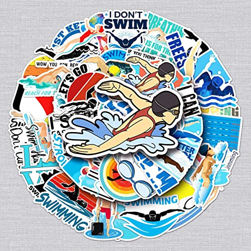 LYunMu Schwimmen Aufkleber Swim Sticker Set 50 Stücke Niedlich Deko für Auto Laptop Skateboard Fahrrad Moped Motorrad Fahrrad Computer,Geeignet für Erwachsene Kinder