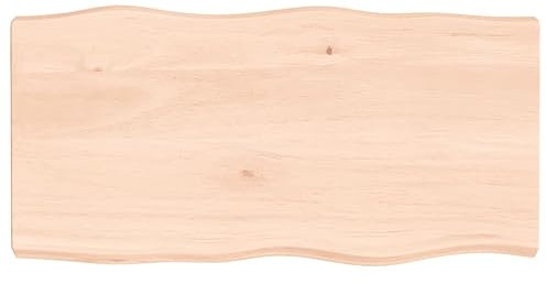 SKM Tablero de mesa 80 x 40 x 6 cm, madera maciza de roble sin tratar, borde de árbol, peso: 8,2 kg, 363874