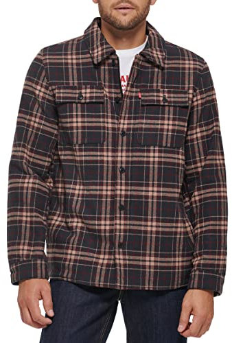Levi's Herren-Kapuzenjacke, kariert, Sherpa-Futter (normale und große Größen), Braun/Hellbraunes Karomuster, L