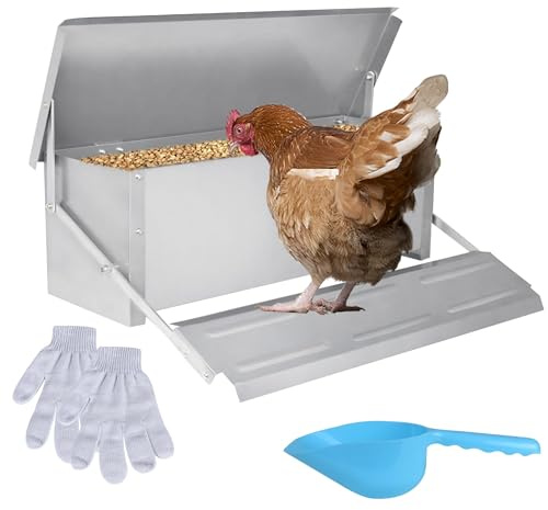 XMTECH Comedero automático para 10 kg de pienso, comedero automático para pollos y aves de corral, con pedal de apertura automática y tapa resistente al agua, comederos automáticos