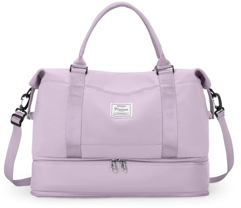 HPLQQ Sac de Voyage Femme 40x30x20 Bagage Cabine pour Ryanair, Imperméable Sac fourre-Tout de Sport pour Week-End pour Travel Gym Danse avec Compartiment Chaussures,A06-Violet Clair