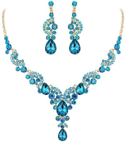 EVER FAITH Strass Kristall Hochzeit Blumen Welle Teardrop Halskette Ohrringe Set