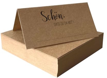 Tischkarten Schön, dass du da bist Kraftpapier braun | 25, 50, 100 Stück | selbst beschriften | Namensschilder, Platzkarten | für Hochzeit, Geburtstag uvm (50)
