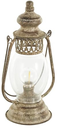 Deco 79 Metal Room Accent Lamp Distressed Antique Style Lantern Table Lamp, Lamp 7 x 5 x 17, Bronze