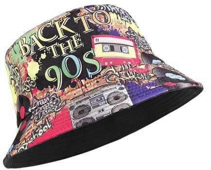 MILAKOO 90er Jahre Eimer Hut für Männer Frauen Lustig Retro Party Vintage Fischer Hut Unisex Reversible Portable Hute für Disco Hip hop Outdoor