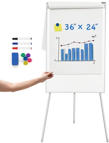 GESTONE Portable White Board Dry Erase with Stands,Foldable Magnetic Standing Whiteboard Flip Chart Easel for School Office and Home(36x24 White)