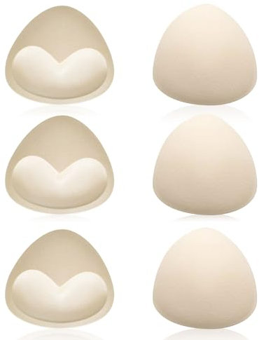 UILYNIU 3 Pairs Bra Pads, Removable Push Up Sports Bra, Bra Pads Inserts, Cups Replacements, Comfortable Breathable Bra Padding, Triangle Breathable Bra for Bikini Top Swimsuit (Beige)
