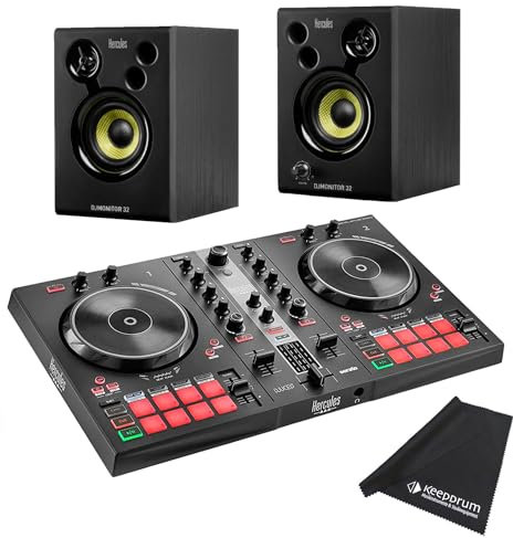 Hercules DJ Control Inpulse 300 MK2 - Controlador de DJ + DJMonitor 32 cajas + paño de microfibra Keepdrum