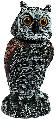 Realistic Owl Decoy Statue with 360° Rotating Head Lifelike Simulation Owl Bird Deterrent Fake Owl Statue Scare Birds Plastic Fake Owl Scarecrow to Frighten Birds for Garden Pond Indoor Outdoor