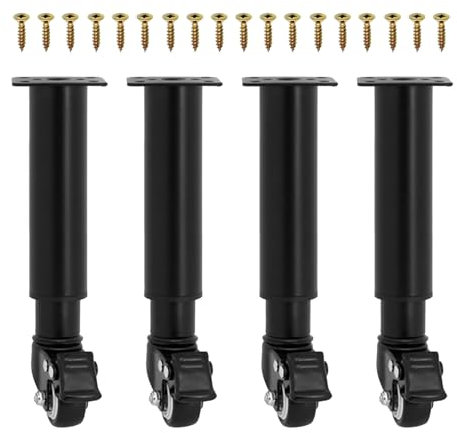 KMDZDZGS Pack of 4 adjustable furniture legs with castors, movable desk legs, |Height adjustable| |Comes with brake| |360° universal wheel| Replacement table legs for coffee tables (Black, 24.5cm)