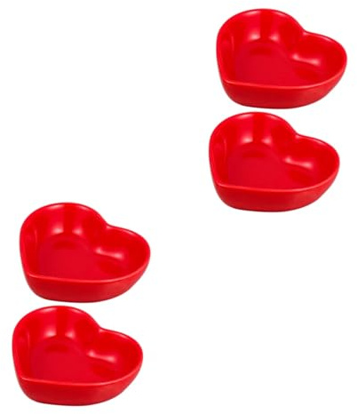 Cabilock 4 Stück Herzförmiges Saucenteller-Set Snackschale gemüseschale Keramik-Schälchen für Gewürze Keramik-Dipschale Dip-Schüssel aus Keramik Schale in Herzform Keramikplatten rot