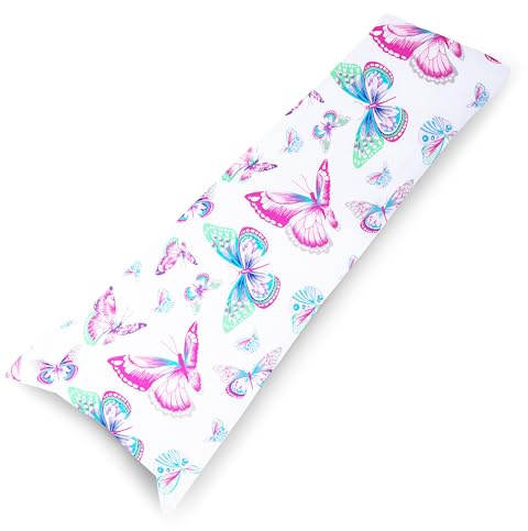 PinkZebra Seitenschläferkissen Bezug 40 x140 cm aus 100% Baumwolle, Kissenbezug für Kinder & Erwachsene, Kissenhülle mit Reißverschluss, Öko-tex Standard 100, Schmetterlinge
