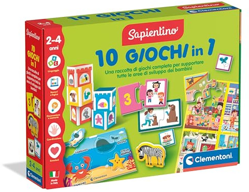 Clementoni Sapientino 10 Giochi In 1 - Gioco Educativo per Bambini 3-6 Anni, Schede Illustrate, Apprendimento Lettere e Numeri, In Italiano, Made in Italy, 18153