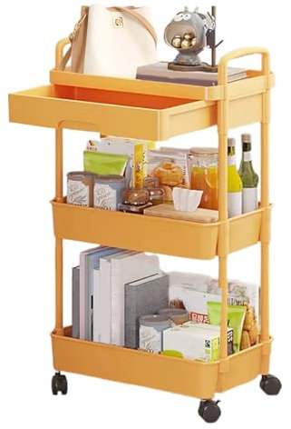 Vriusi Aufbewahrungswagen, Aufbewahrungswagen auf Rädern, Aufbewahrungswagen für Badezimmer-Organizer, Snack-Trolley mit 3 Ebenen, Organizer für Einkaufswagen