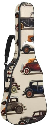Gitarrentasche in voller Größe, wasserdichte Gitarren-Abdeckung, Tragetasche für akustische klassische E-Gitarren, Oldtimer auf schwarzem Hintergrund, Mehrfarbig 04, 42.9x16.9x4.7 in, Lässiger