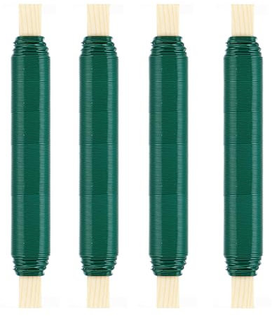 Set da 4 Filo di Ferro Verde 0,65 mm, Filo Modellabile per Fiori, Filo di Ferro per Fioristi su Bobina di Legno, Filo Sottile e Versatile, Ideale per Fissaggio Piante, Lavori Manuali e Decorazioni